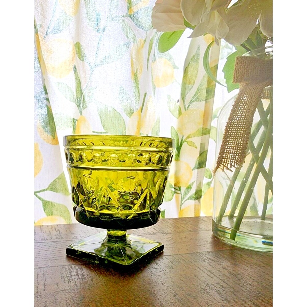 Vintage Park Lane Colony Avocado Green Indiana Glass Footed Dessert Goblet MCM